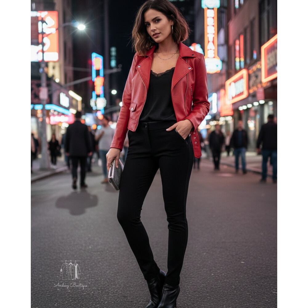 Shinestar Black Shaper Mid Rise Skinny Leg Pants Leather Trim Pocketless Medium